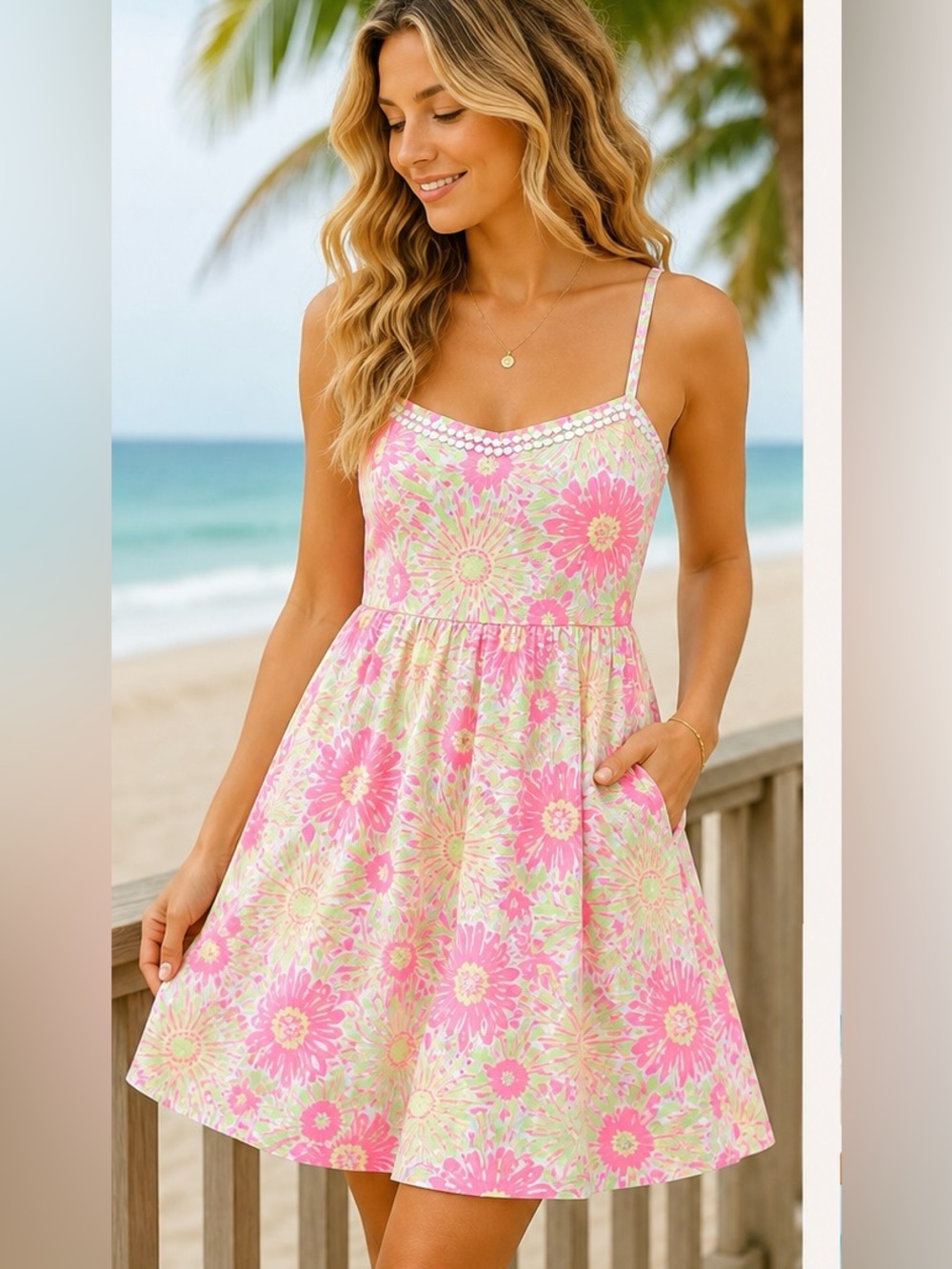 Lilly Pulitzer Pink, Yellow & Green Floral Mini Dress